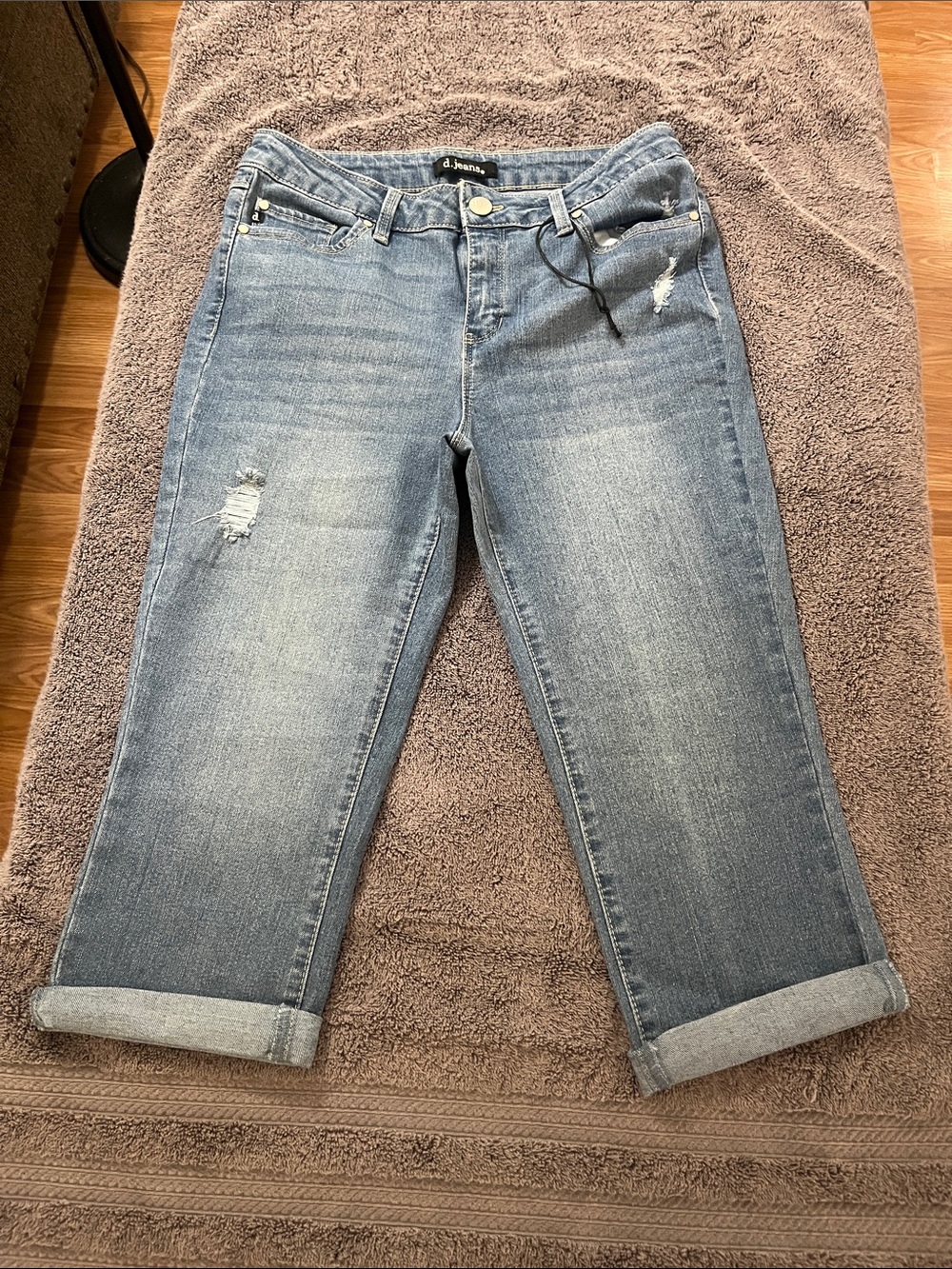 d. jeans Light Blue Distressed Boyfriend Crop Jeans